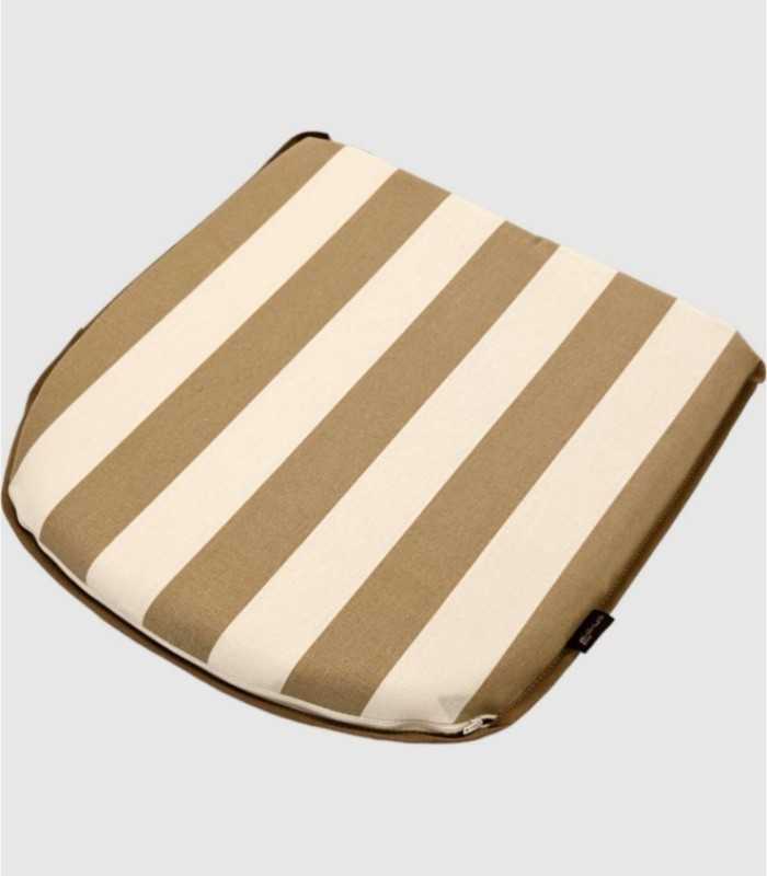 Large beige and white striped chair seat cushion