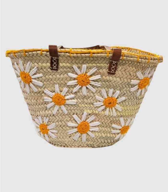 Daisy embroidered bag with handles