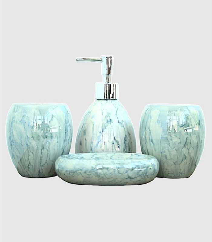 4 piece blue soap dish bathroom set