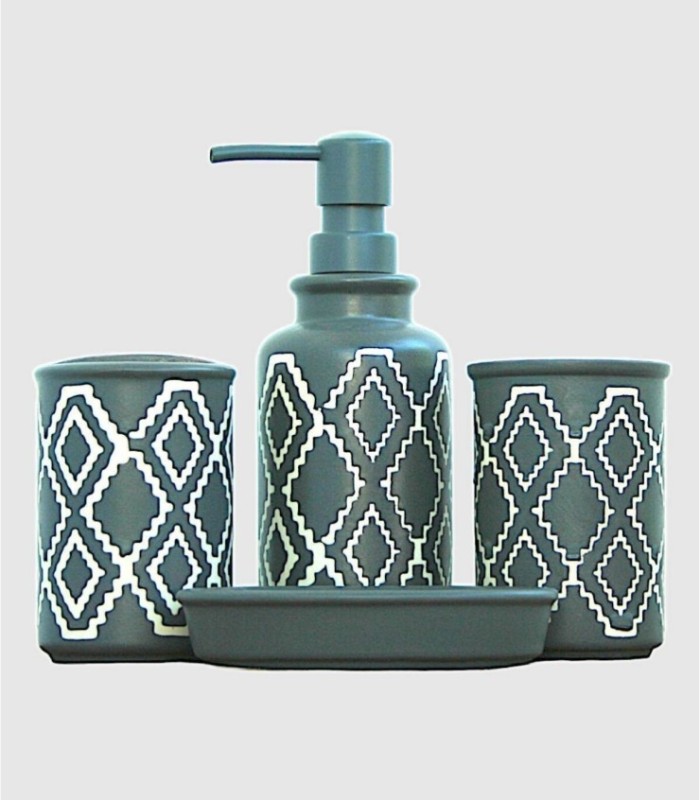 4 piece gray soap dish bathroom set