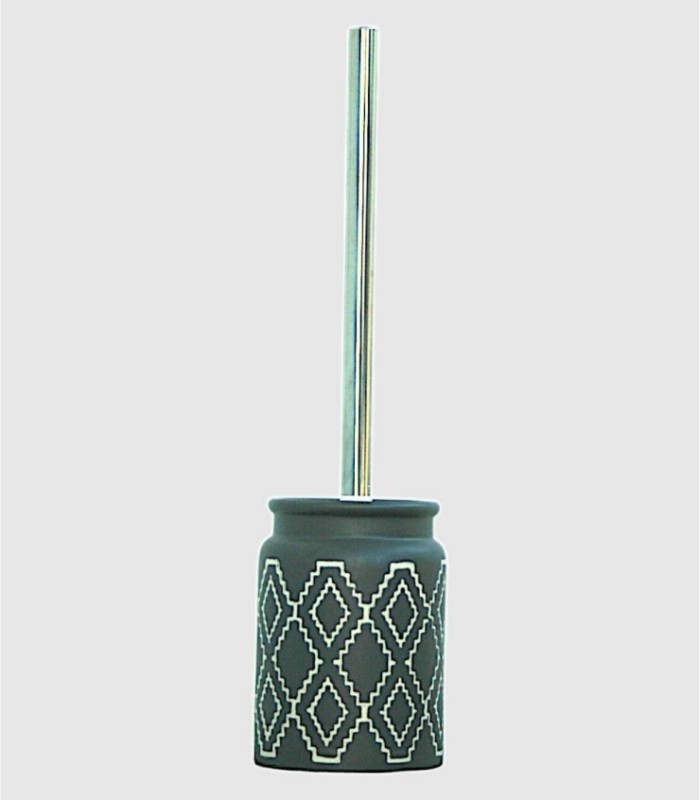Grey ceramic toilet brush holder with lid