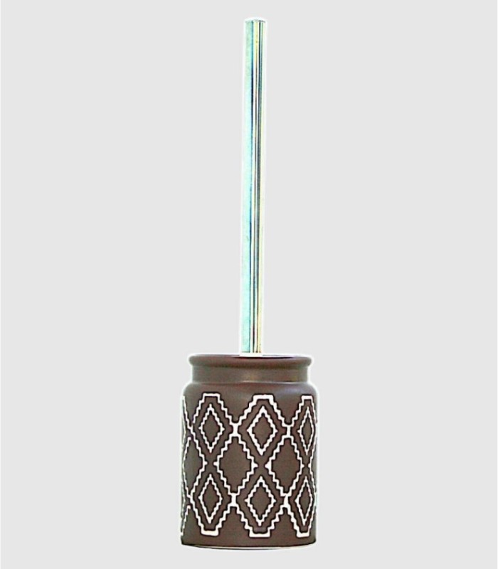 Brown ceramic toilet brush holder with lid