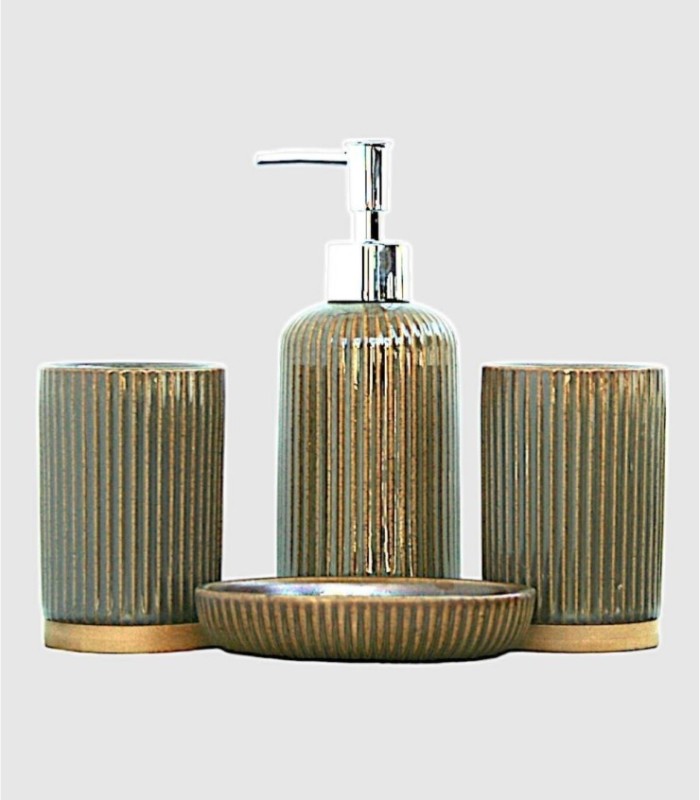 Set 4 piezas baño jabonero marrón