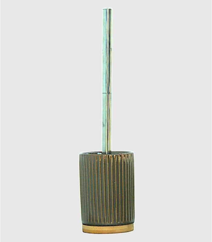 Brown ceramic toilet brush holder with base