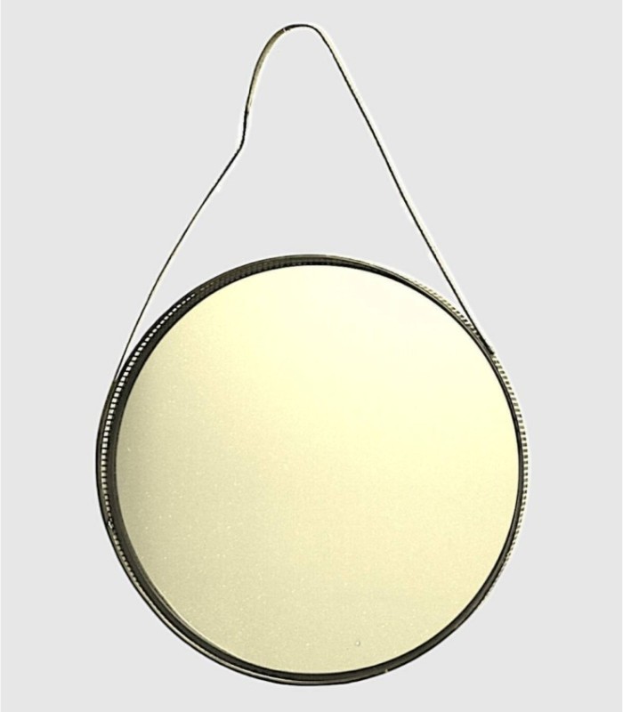 Black metal mirror with leather handle