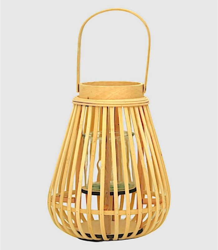 Natural reed lantern with glass