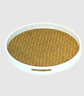 Grote ronde witte houten dienblad