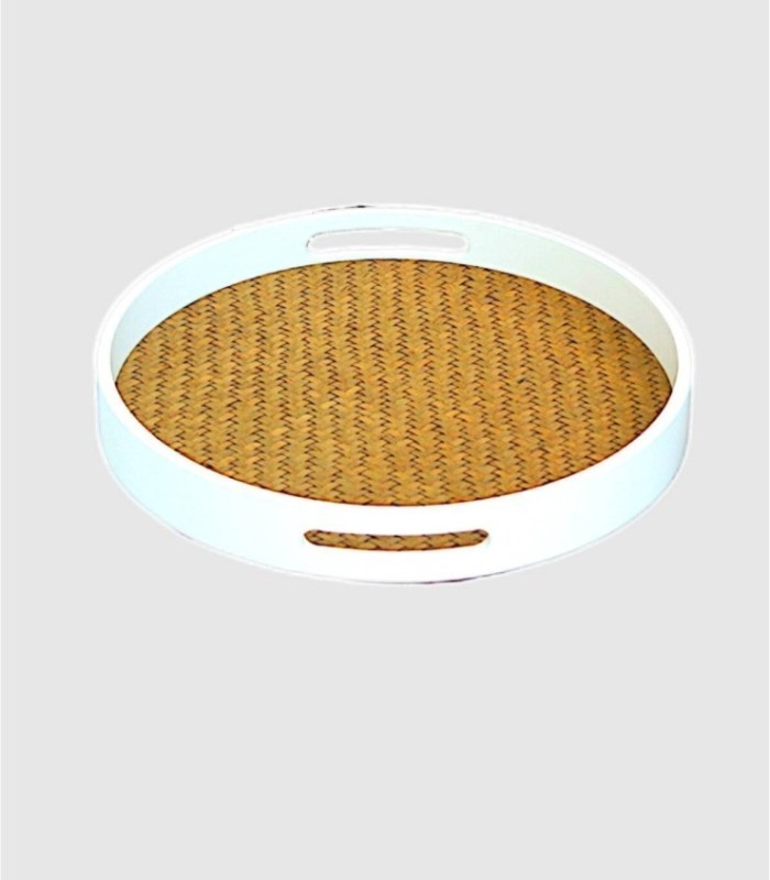 Large round white wooden tray