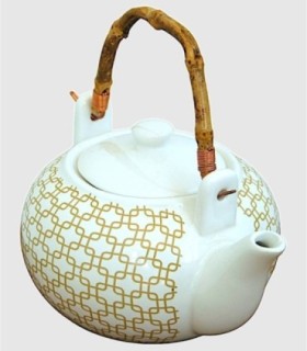 Vierkante keramische theepot met bamboe handvat