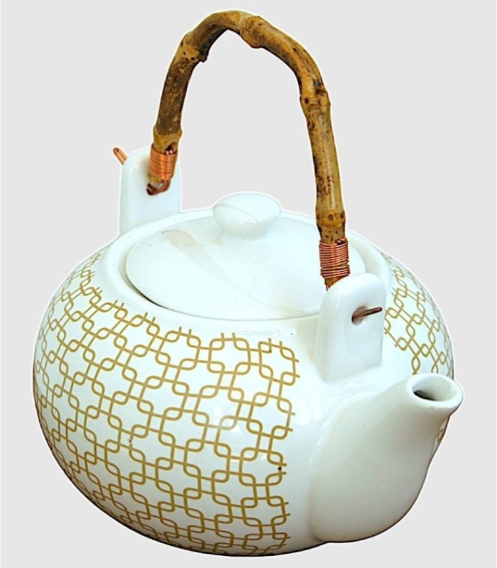 Vierkante keramische theepot met bamboe handvat