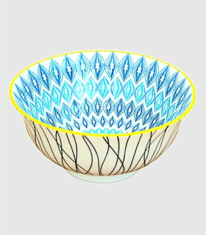 Blue diamond bowl with black lines