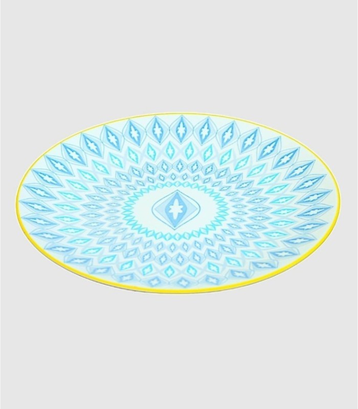 Plato diamantes azules borde amarillo