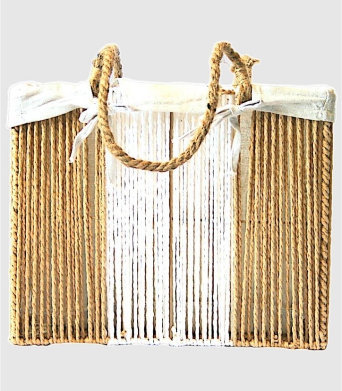 Large beige and white rope magazine rack