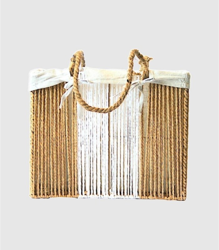 Small beige and white rope magazine rack