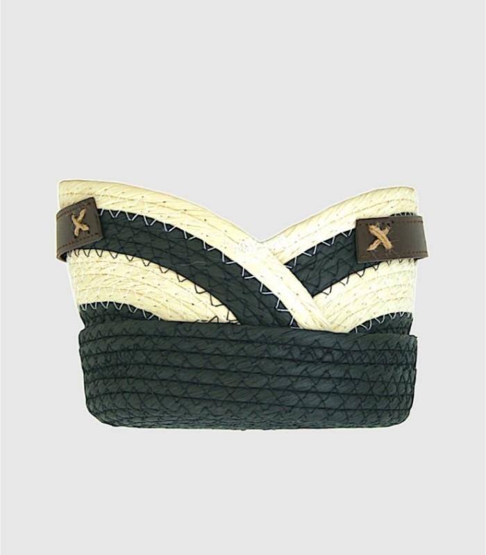 Zwarte touwmand met klein leren handvat