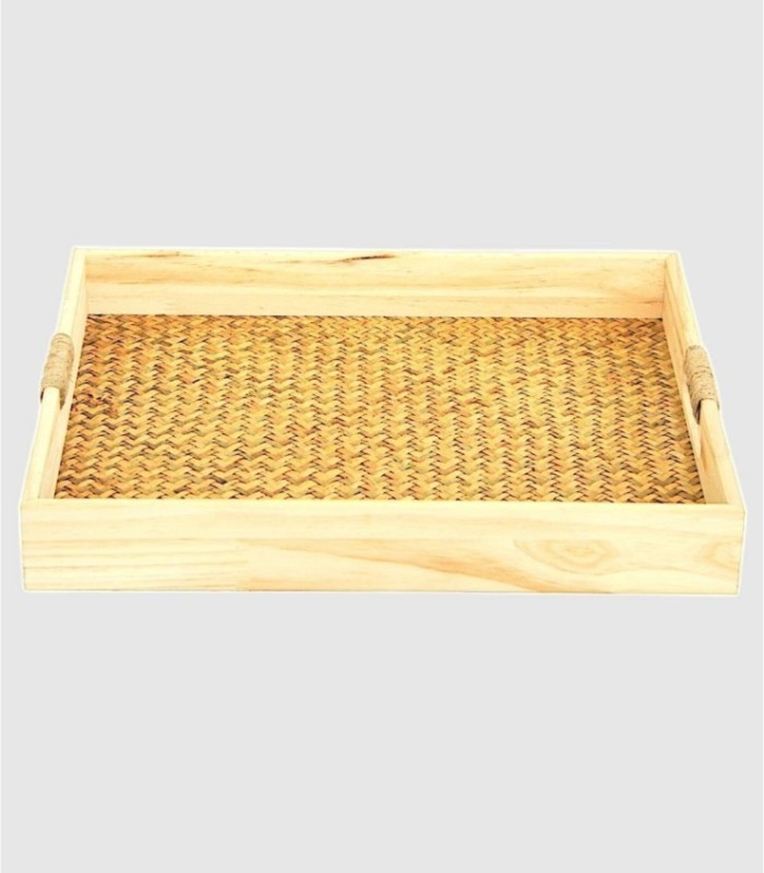 Houten dienblad met groot touwhandvat