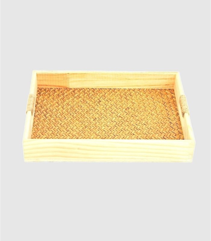 Small wooden tray with rope handle