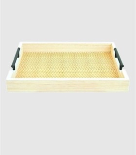 Large white wooden tray with metal handle