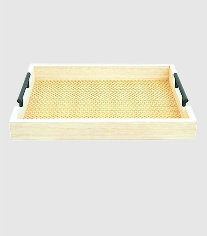Large white wooden tray with metal handle