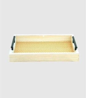 White wooden tray with small metal handle