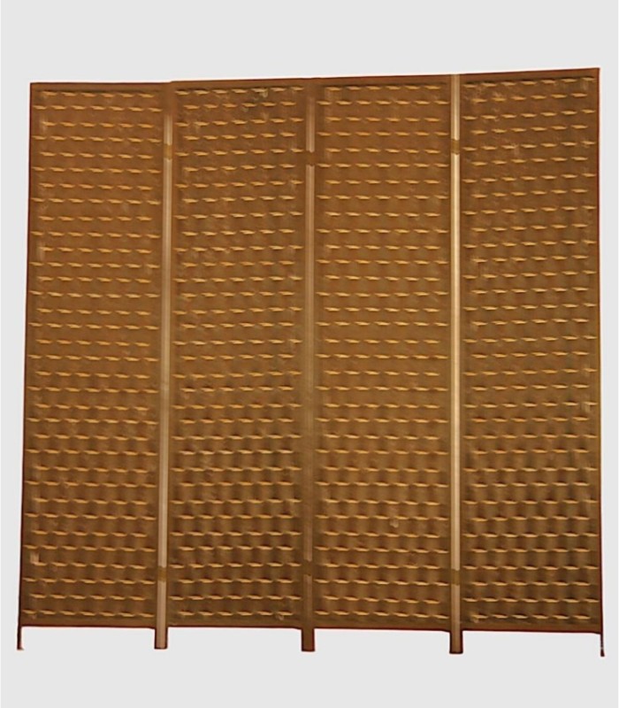 Bruin houten kamerscherm met 4 panelen