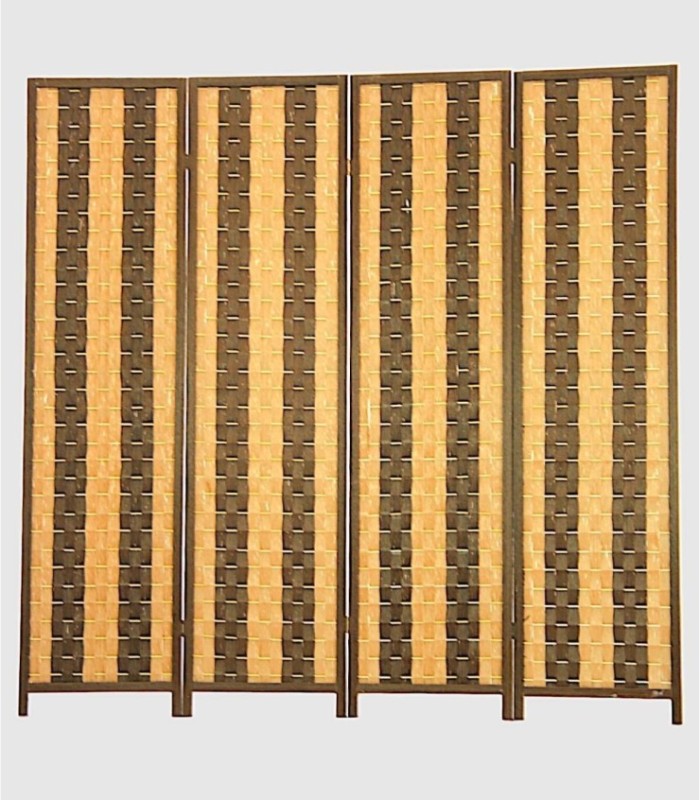 Biombo 4 hojas madera marrón y beige