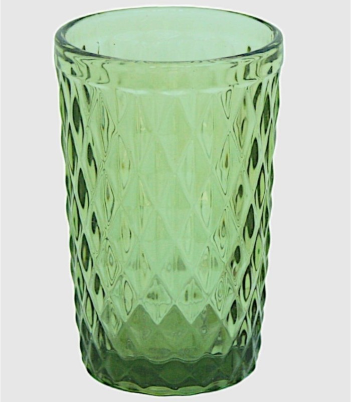 Set van 6 groene, diamantvormige kristallen glazen