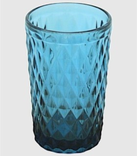 Set van 6 blauwe, diamantvormige kristallen glazen