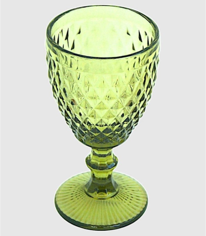 Set of 6 crystal glasses with green diamond pattern