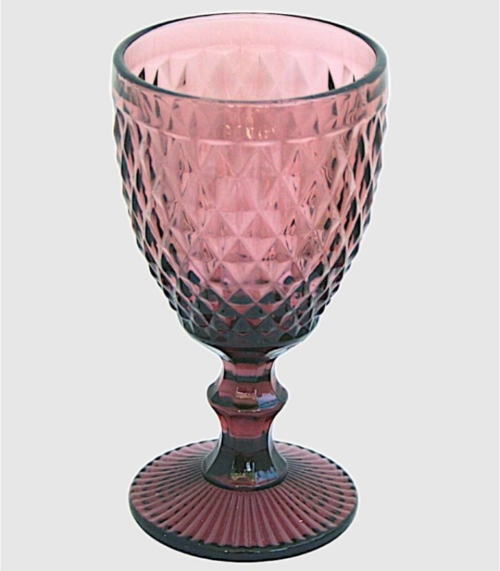 Set of 6 crystal glasses with purple diamond pattern