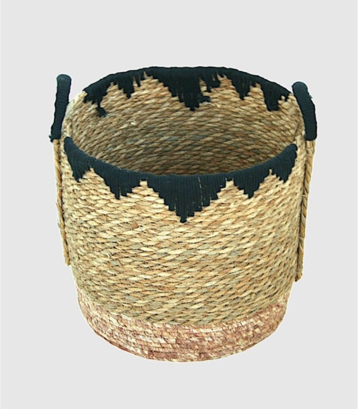 Medium black rope basket with handle