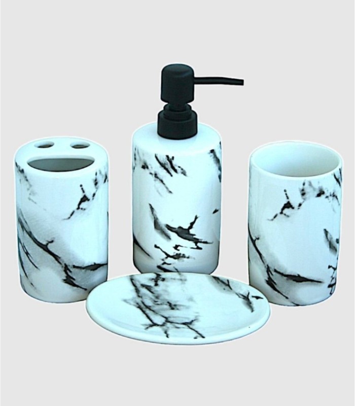 4-delige toiletset met zwart marmerlook