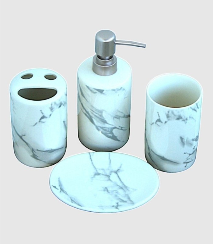 4-delige toiletset, grijs marmerlook