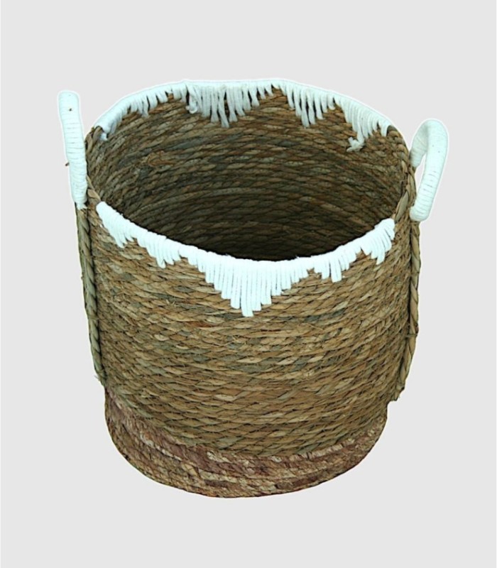 Medium white rope handle basket
