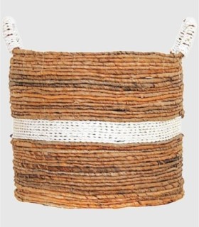 Grote rustieke rieten mand met witte details