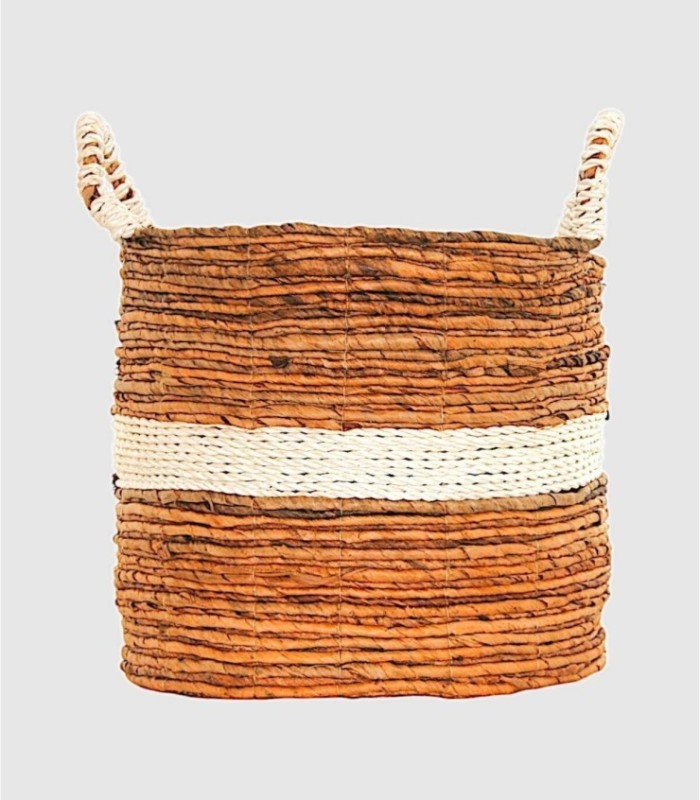 Rustieke rieten mand met witte details medium