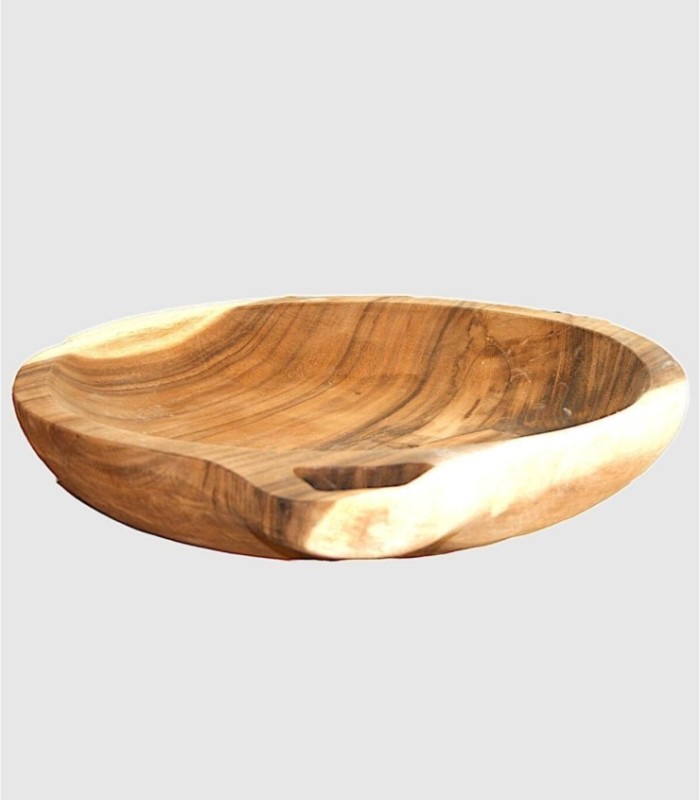 Ronde houten dienblad met groot handvat