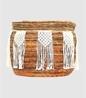 Cesta Rústica de Mimbre con Asas Blancas Mediana