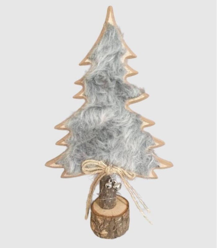 Christmas tree decoration, wooden base with gray fur