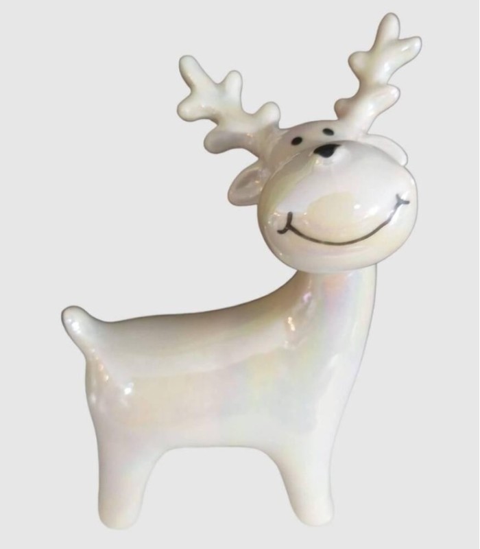 Kerstdecoratie: rendier met glitter, 13x8 cm.