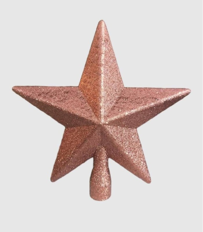 Decoración navidad estrella color cobre para la punta del árbol de navidad con purpurina.