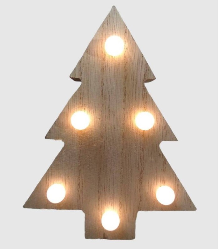 Christmas decoration fir tree figure with LED light made of wood 13x10x2cm.