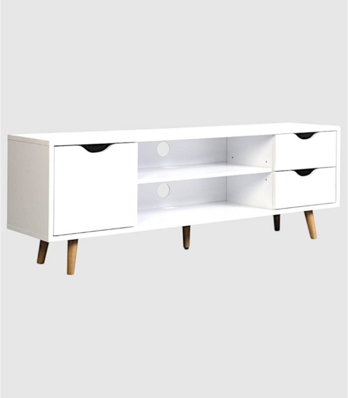 Fiano white TV unit with 1 door and two drawers