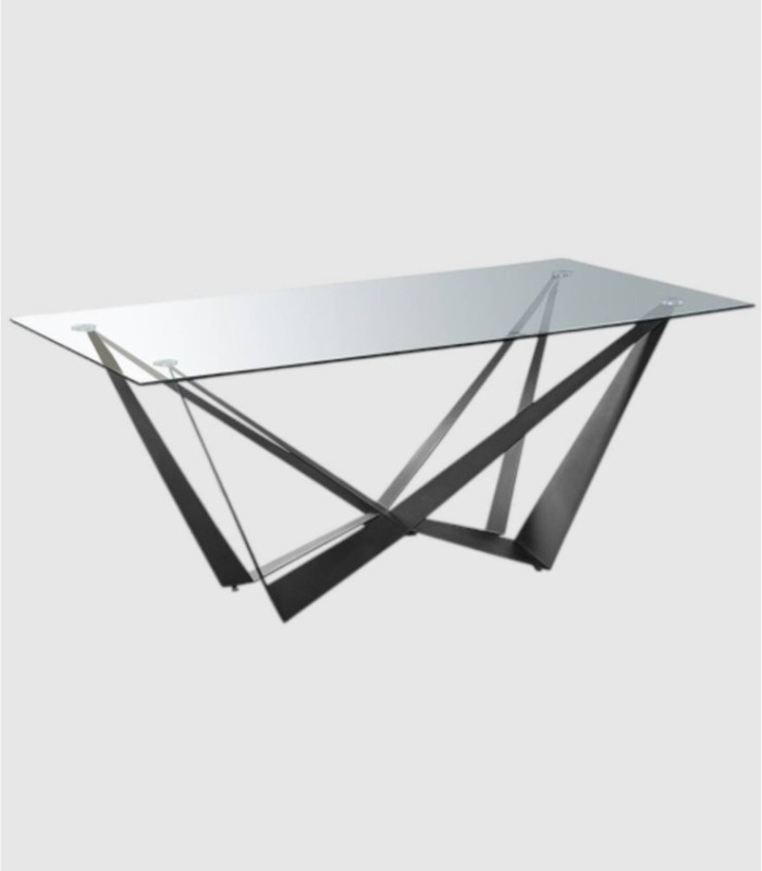 W table, black glass