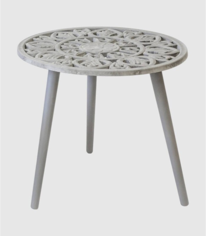 Grote grijze, gegraveerde tuintafel