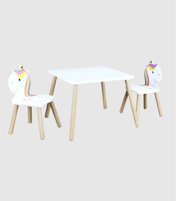 Eenhoorn kinderset bestaande uit 1 tafel en 2 stoelen