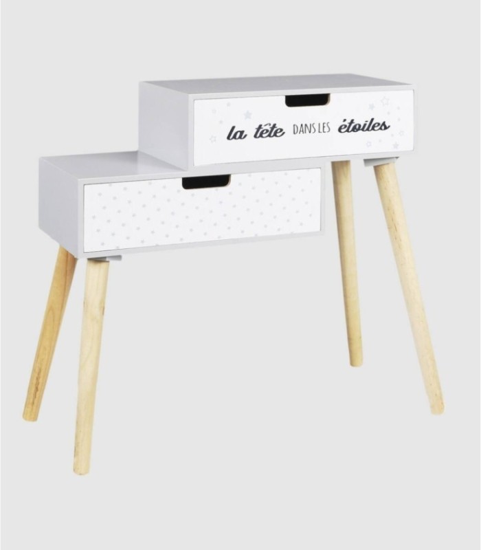 Children's bedside table with 2 drawers, grey