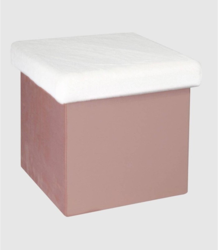Set van 2 opvouwbare poefboxen, roze en wit.