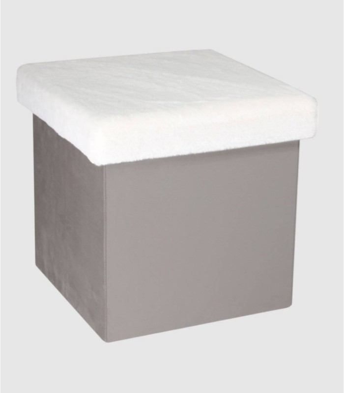 Set 2 cajas puf plegables gris y blanco