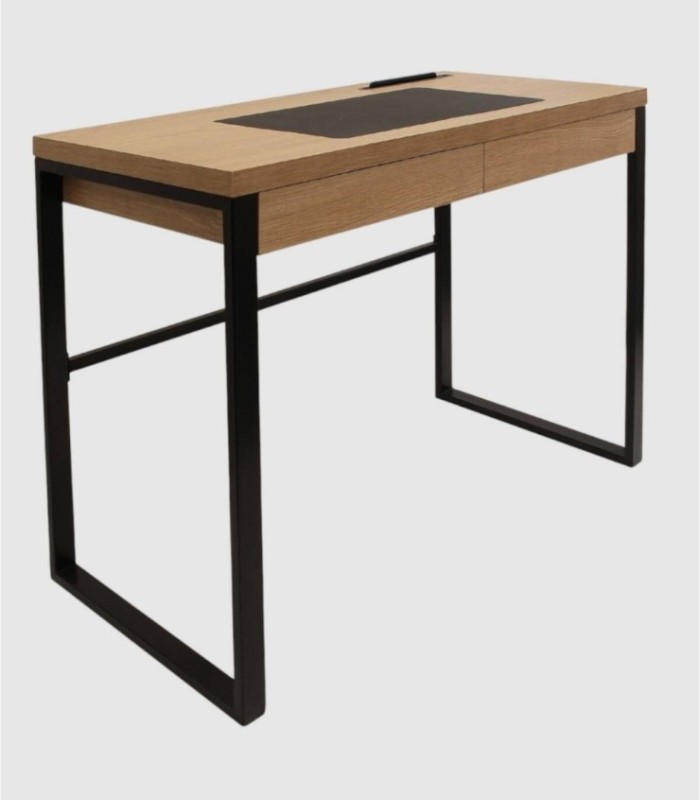 Bureau met 2 lades, hout en zwart metaal